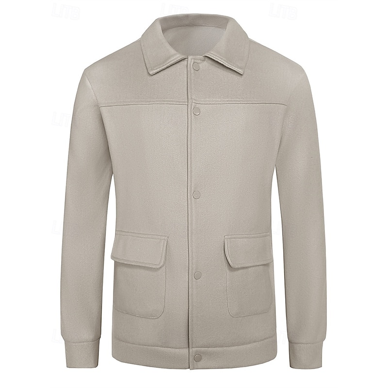 Men's Lightweight Jacket Casual Jacket Vacation Daily Breathable Pocket Fall Winter Plain Fashion Classic Lapel Regular Apricot Black Jacket4