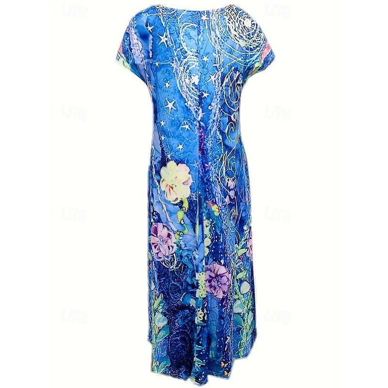 Women's Maxi Dress Sheath Dress T Shirt Dress Tee Dress Casual Boho Wedding Guest Daily Date Floral Graphic Long Sleeve Crew Neck Blue Green Gray Spring Fall Winter Autumn3
