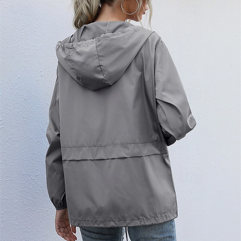 Women's Casual Jacket Waterproof Rain Jackets Rain Coats Waterproof Windproof Zipper Pocket Fashion Outdoor Plain Going out Weekend Zipper Regular Hooded Regular Fit Long Sleeve Outerwear Black Red2