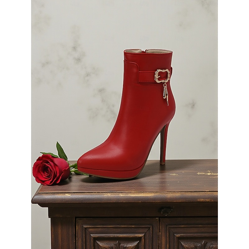 Women's High Heel Ankle Boots with Decorative Buckle - Elegant Pointed Toe Stiletto Booties for Business Casual Office Wear and Urban Fashion2