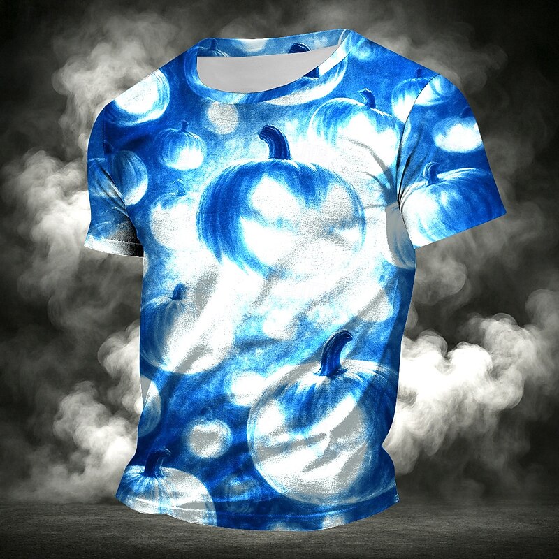 Halloween Men's Pumpkin T Shirt Short Sleeve T shirt 3D Print Crew Neck Shirt Exaggerated Designer Horror Party Street Holiday Blue Orange Summer Spring All Seasons Clothing Apparel S M L XL XXL XXXL4