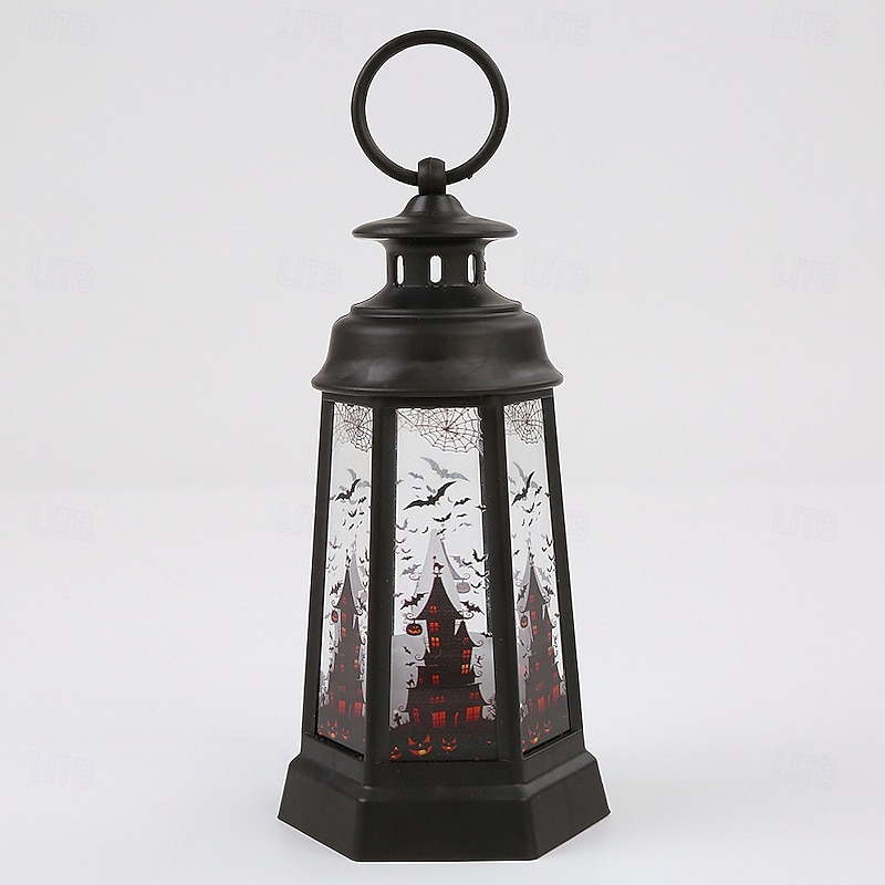 1 Pc 14.5CM Halloween Decorative LED Wind Light Desktop Ornament Retro Hexagonal LED Wind Light Party Decoration Prop Pendant4