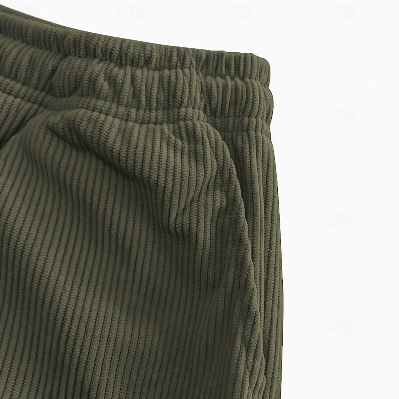 Men's Corduroy Pants Trousers Slacks Casual Pants Drawstring Elastic Waist Front Pocket Plain Comfort Full Length Outdoor Vacation Home Vacation Fashion Loose Fit Green Stretchy3