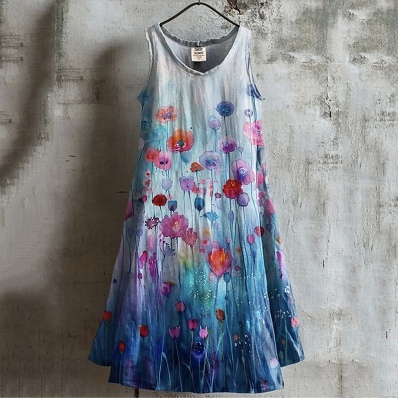 Women's Midi Dress Casual Dress Summer Dress Fashion Modern Daily Beach Weekend Regular Fit Flower Sleeveless V Neck Blue Summer Spring