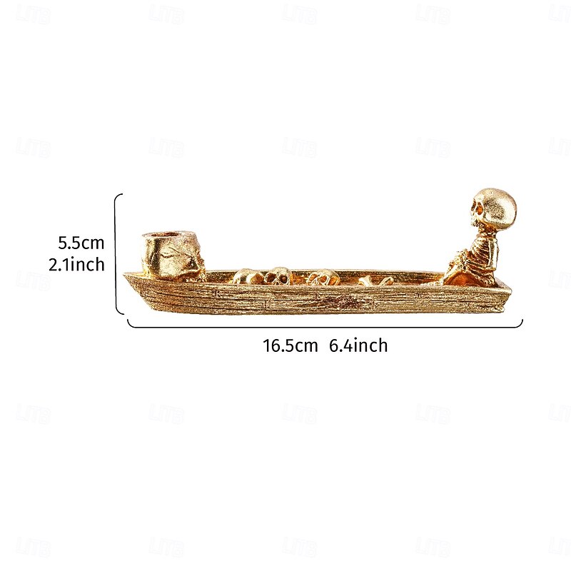 Halloween Resin Skull Boat Incense Holder, Fun Desktop Skull Decor, Incense Burner Decorative Figurine for Halloween, Day of the Dead & Spooky Theme Decorations2