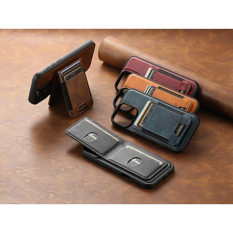 Phone Case For iPhone 17 Pro Max 17 Air 16 Pro Max Plus 16 15 14 Pro Max Plus 16e 13 Pro Max Back Cover Magnetic Support Wireless Charging Kickstand Retro TPU PU Leather2