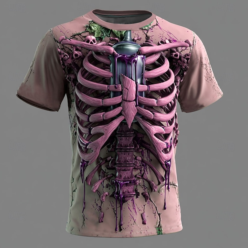 Halloween Men's Optical Illusion 3D Skeleton T Shirt Short Sleeve T shirt 3D Print Crew Neck Shirt Exaggerated Designer Horror Party Street Holiday Red Blue Green Summer Spring All Seasons Clothing4