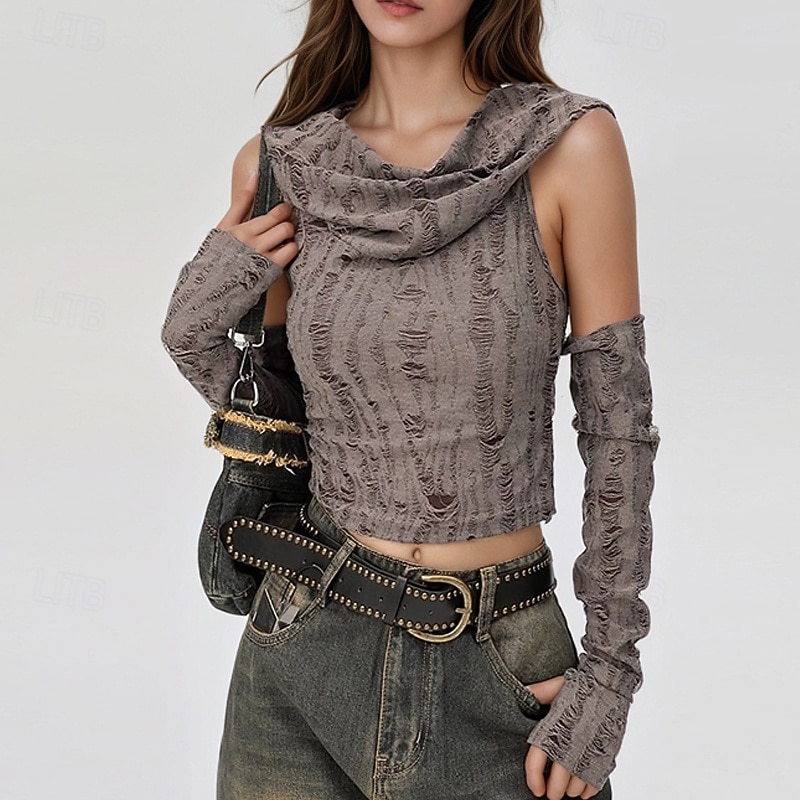 Women's Texture Blouse T Shirt Plain Fashion Long Sleeve Asymmetric Neck Regular Tops Daily Weekend Cut Out Black Gray Fall