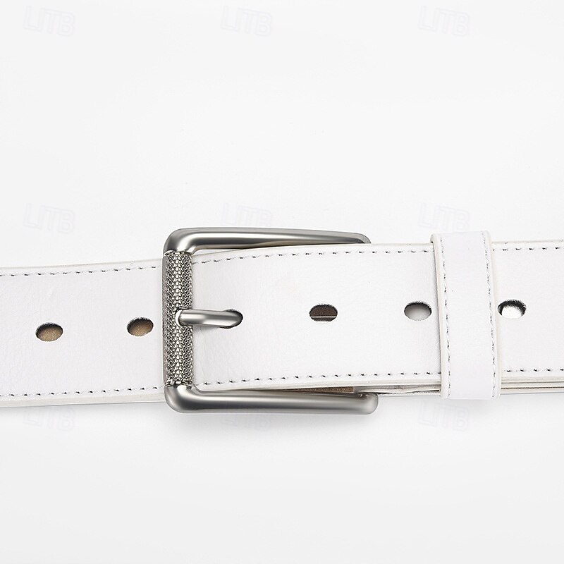 Men's Belt Waist Belt White PU Leather Alloy Durable Adjustable Geometic Outdoor Daily3