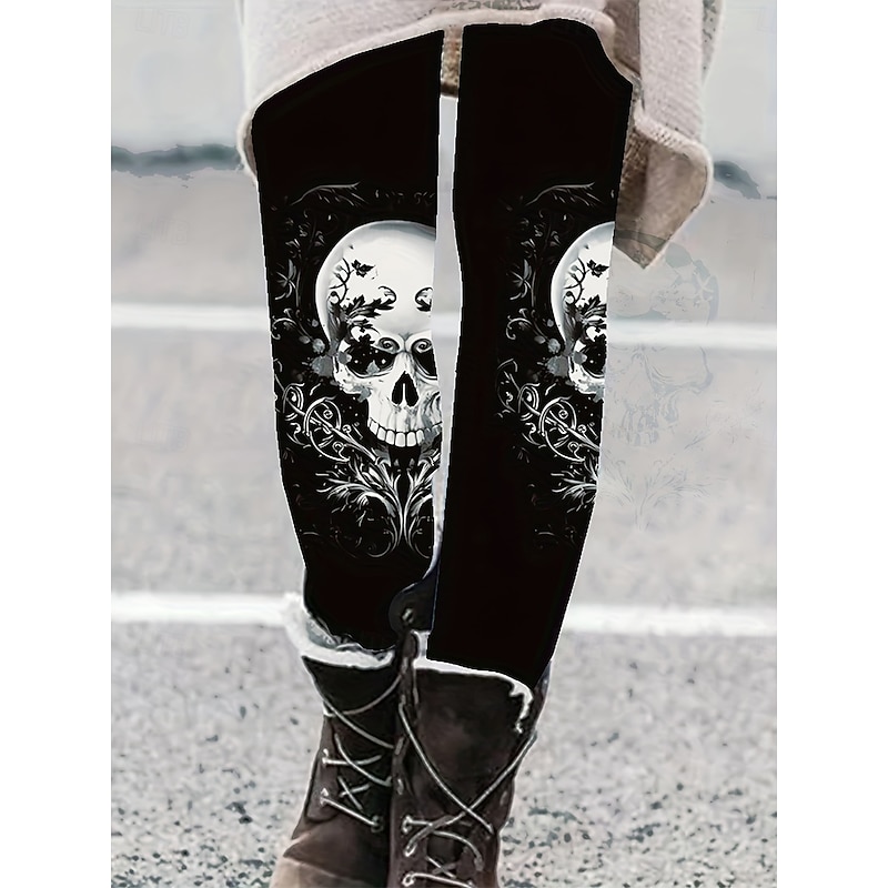 Women's Leggings Vacation Vintage Fashion Full Length High WaistPantsHalloween Graphic Skull Printing Soft Breathable High Elasticity Outdoor Street Causal Black Spring Fall Winter Slim Fit