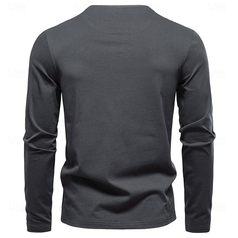 Men's Cotton Shirt Long Sleeve Solid Cool Daily Casual Buttons Henley School Training Outdoor All Seasons Dark Grey White Blue Henley T-Shirt2