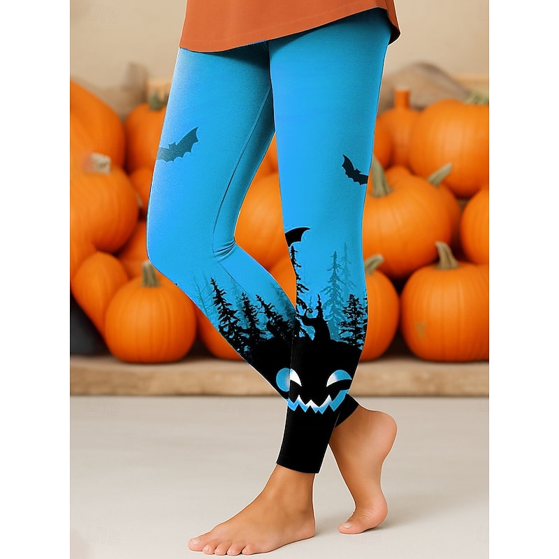 Women's Leggings Vacation Vintage Fashion Ankle-Length High WaistPantsHalloween Graphic Pumpkin Halloween Printing Soft Breathable Stretchy Vacation Street Causal Blue Purple Orange Green Spring Fall4