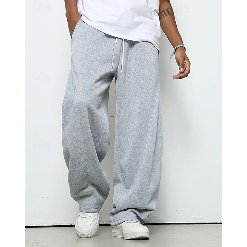 Men's Sweatpants Trousers Straight Leg Sweatpants Drawstring Pocket Elastic Waist Plain Comfort Sports Outdoor Daily Fashion Casual Black Light Grey Micro-elastic