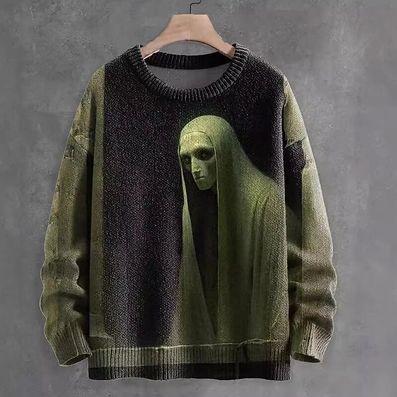 Men's Skull Ghost Pullover Sweater Jumper Knitwear Crewneck Casual Dark Street Daily 3D Print Knitting Keep Warm Long Sleeve Spring Fall Winter Black Green Gray2
