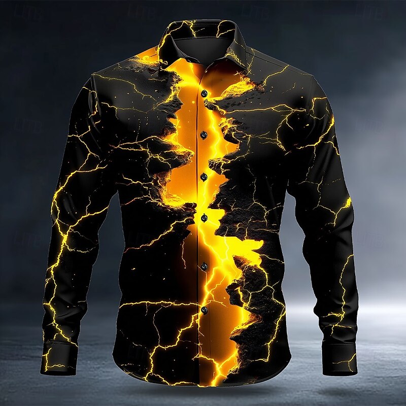 Halloween Men's Optical Illusion Lightning Shirt Button Up Shirt Long Sleeve Dark Punk Gothic Style Outdoor Holiday Summer Spring Turndown 3D Print Collared Shirts Blue Purple Orange Green