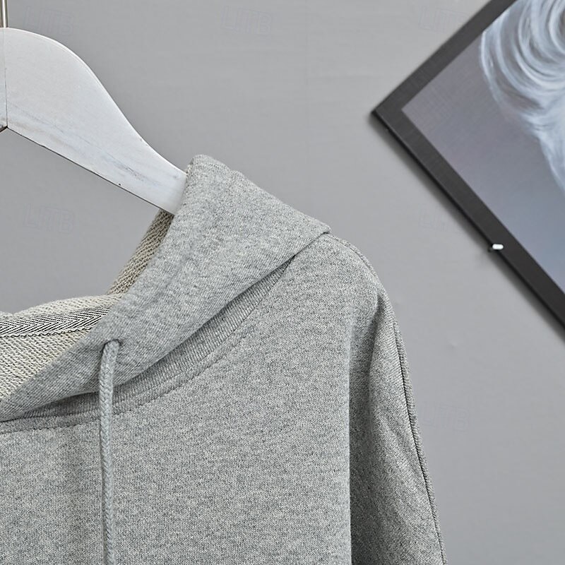 Women's Pullover Hoodie Sweatshirt Plaid Streetwear Casual Long Sleeve Hooded Regular Tops Street Holiday Patchwork Pocket Black Gray Fall4