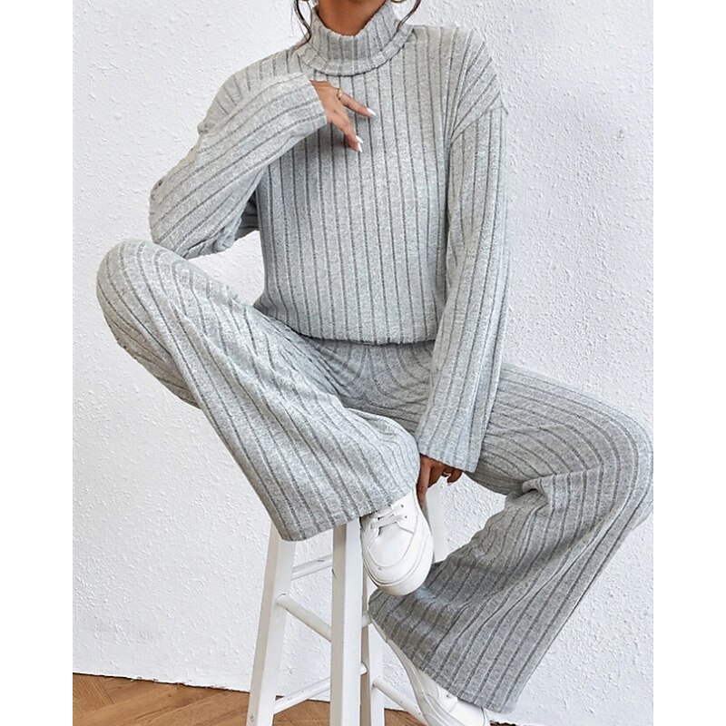 Women's Fashion Streetwear Blouse Skirt Sets Bolero Top Long Sleeve Turtleneck Solid Color Outdoor Work Casual Black Army Green Blue Fall Regular Fit3