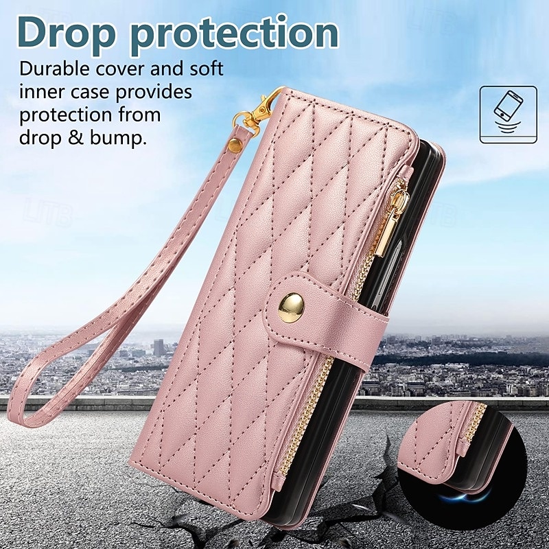 Phone Case For Samsung Galaxy Z Fold 7 Z Fold 6 Z Fold 5 Z Fold 4 Back Cover with Lanyard Kickstand Card Slot Retro TPU PU Leather4