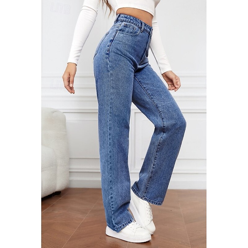 Women's Wide Leg Chinos Fashion Streetwear Casual Full Length High Waist Solid Color Pocket Comfy Soft Comfortable Inelastic Outdoor Street Black Dark Gray Deep Blue Light Blue Summer Fall Regular Fit4