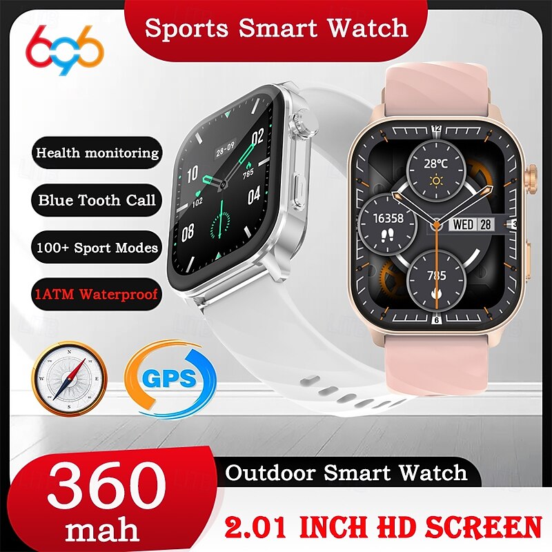 LC211 Smart Watch 2.01 inch Smartwatch Fitness Running Watch Bluetooth Temperature Monitoring Pedometer Call Reminder Compatible with Android iOS Women Men GPS Long Standby Hands-Free Calls IPX-52