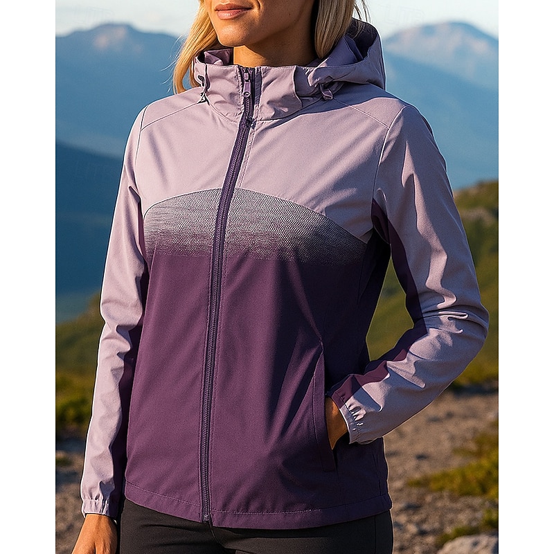 Women's Windbreaker Softshell Jacket Hiking Jacket Outdoor Waterproof Windproof Hiking Outfits Hiking Clothes Spring Autumn / Fall Top Camping / Hiking / Caving Running Gradient Pink Blue Purple