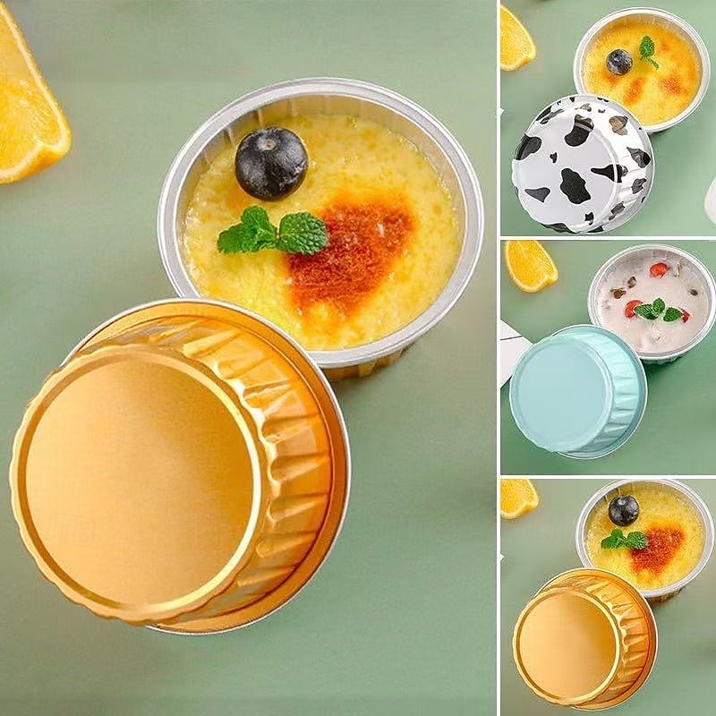 50pcs Aluminum Foil Tin Cup, Disposable Egg Tart Baking Cups, Air Fryer Safe Foil Ramekins, Small Aluminum Bowls for BBQ, Oven, Roasting, and Food Storage2