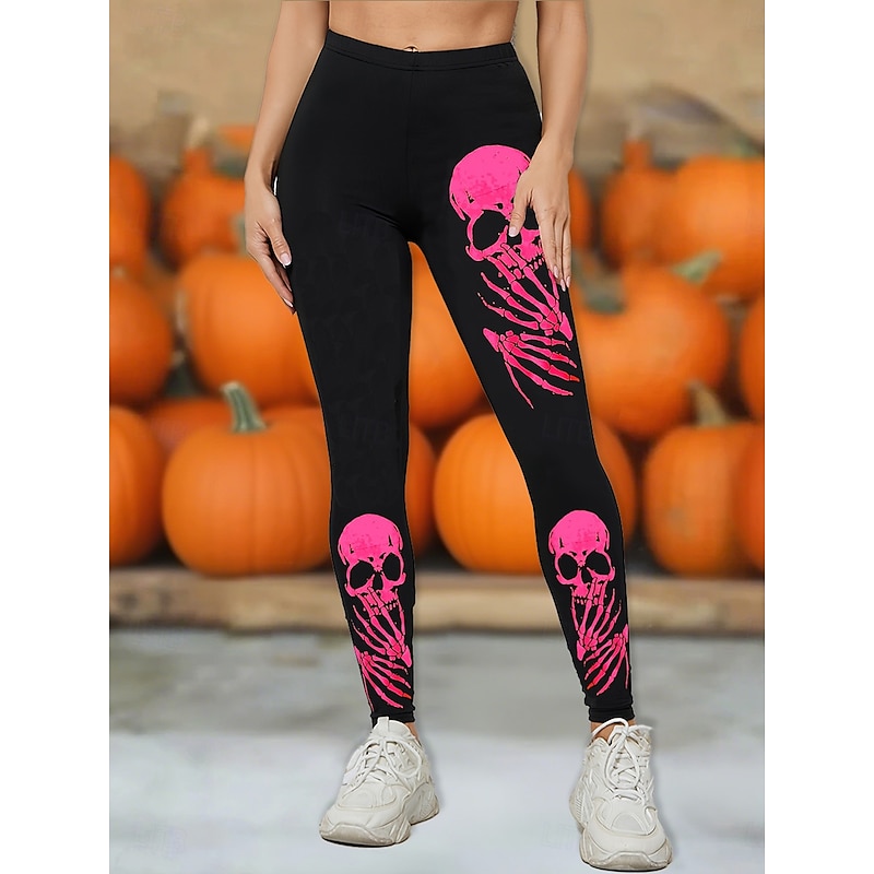 Women's Leggings Vintage Streetwear Full Length High WaistPantsHalloween Graphic Skull Printing Thermal Warm Soft Breathable Stretchy Outdoor Daily Violet White Blue Mint Green Spring Fall Slim Fit