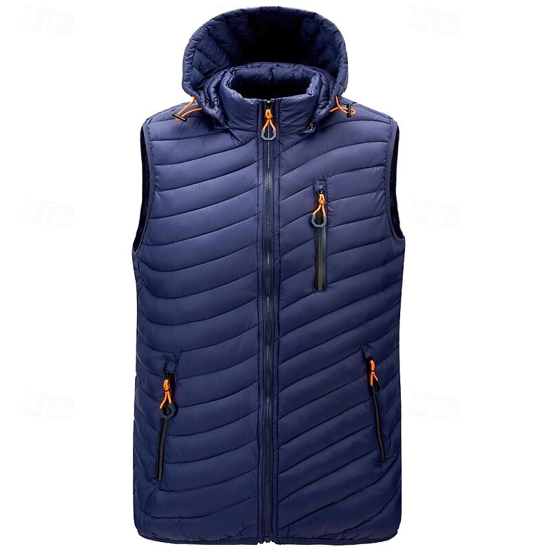 Men's Puffer Vest Vest Gilet Vacation Daily Date Fashion Casual Winter Pocket Polyester Warm Comfortable Solid Color Zipper Hooded Regular Fit Black Wine Blue Army Green Vest2