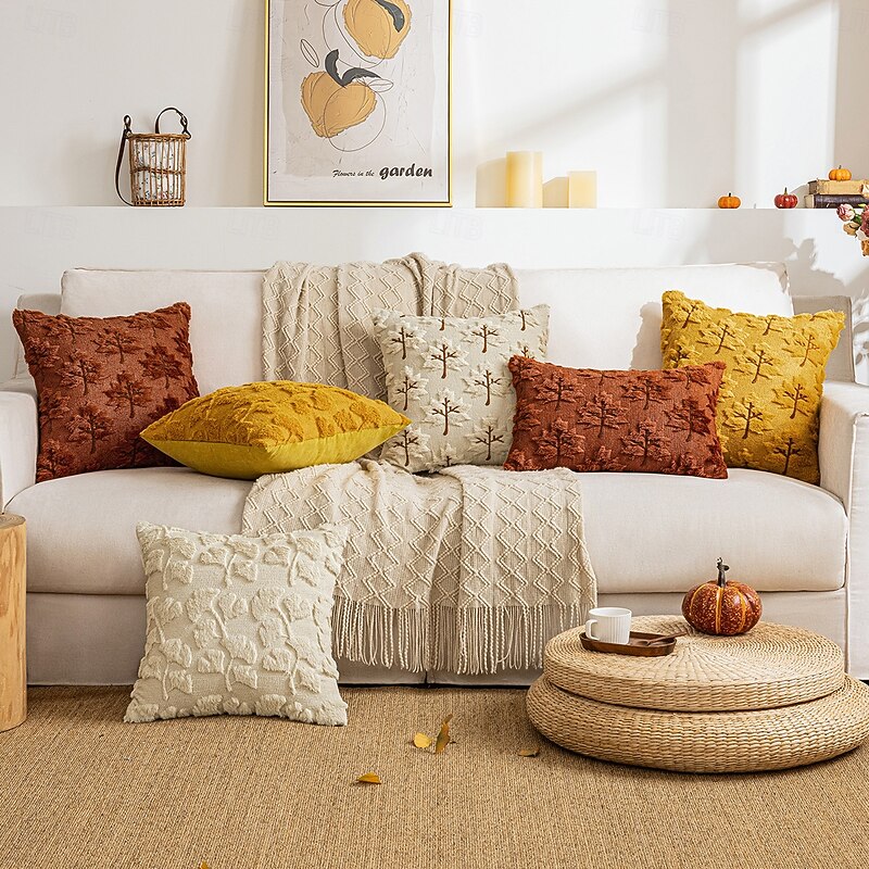 Fall Maple Leaves Pillow Cover, Boho Square Throw Pillowcase with Zipper, Traditional Autumn Home Decor4