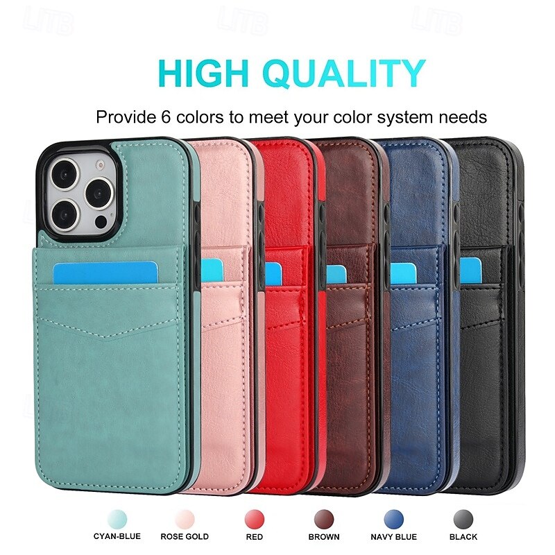 Phone Case For 16 15 14 Pro Max Plus 16e 13 Mini Back Cover Kickstand Card Slot Shockproof Retro TPU PU Leather
