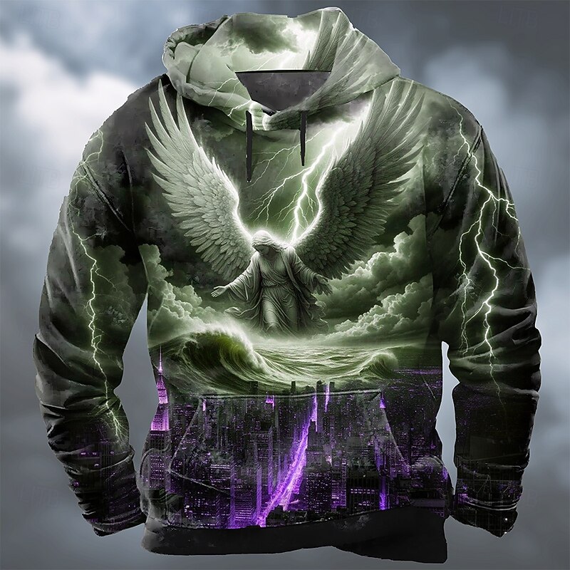 Men's 3D Print Jesus Hoodie Sweatshirt Cool Party Long Sleeve Crew Neck Gift Streetwear Black Purple Drawstring Fall Winter Designer2