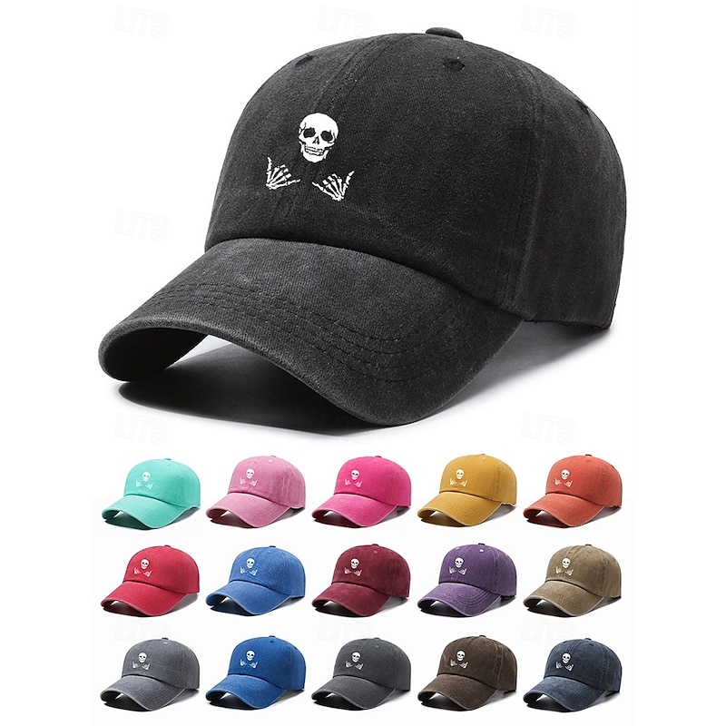 Unisex Halloween Skull Print Baseball Cap - Washed Cotton Twill Dad Hat with Adjustable Strap, Breathable, Multiple Colors - Perfect for Gothic Streetwear, Trick or Treating and Everyday Wear2