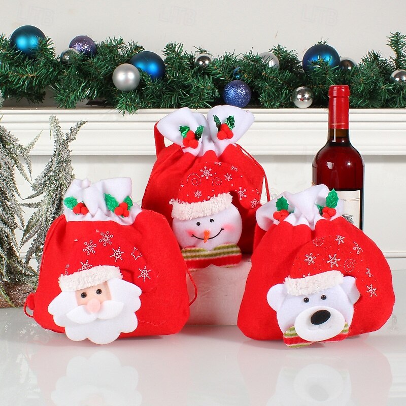 Christmas Gift Bag Cute Candy Pouch Holiday Present Decoration Plush Drawstring Tote Handcrafted Fabric Doll Bag for Christmas Party Home Festive Accessory