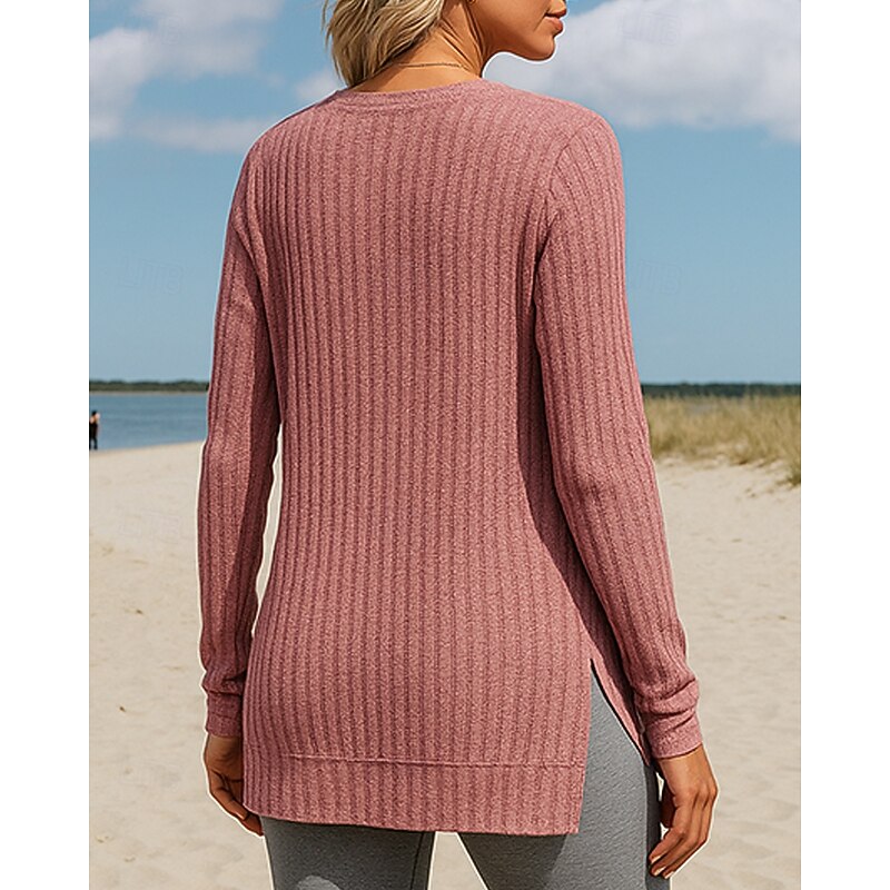 Women's Pullover Sweatshirt Casual Tops Textured Long Sleeve Tee Tshirt Casual Athleisure Fall Solid Colored Breathable Outdoor Travel Sports Sportswear Activewear Wine Red Black Pink2