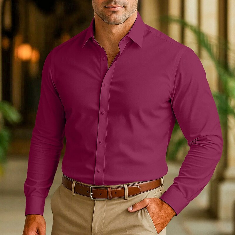 Men's Shirt Dress Shirt Non Iron Shirt Collared Shirt Button Up Shirt Plain Wedding Outdoor Black White Pink Wine Long Sleeve Turndown Summer Spring Clothing Apparel4