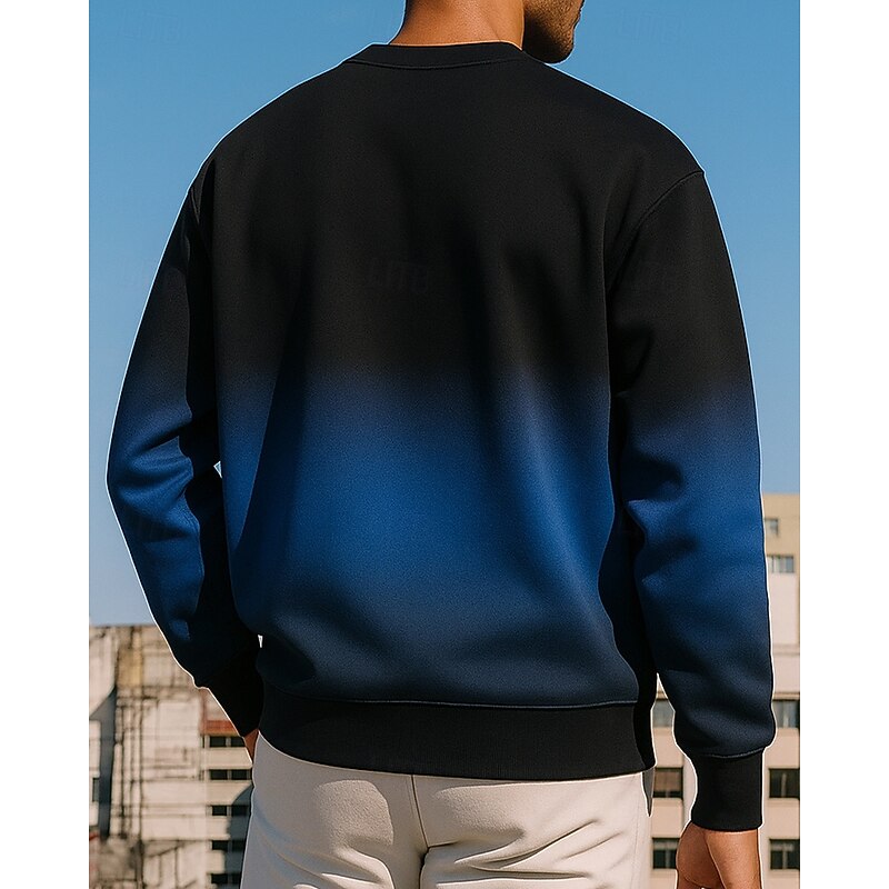 Men's Pullover Sweatshirt Casual Tops Long Sleeve Top Athleisure Color Gradient Outdoor Travel Sports Sportswear Activewear Black White Purple2