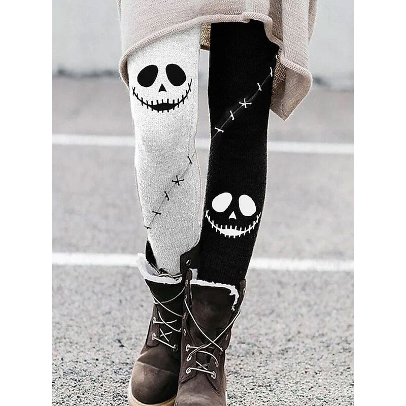 Women's Leggings Vacation Vintage Fashion Full Length High WaistPantsHalloween Graphic Skull Pumpkin Printing Soft Breathable Stretchy Outdoor Vacation Street Violet Black Orange Light Grey Summer2