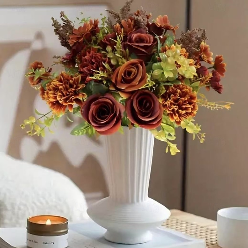 2 Bundles Fall Hydrangea Bouquet, Faux Peony, Rose, Daisy & Dried Flowers Handheld Floral Arrangement, Silk Flower Small Bunch for Home & Event Decor4