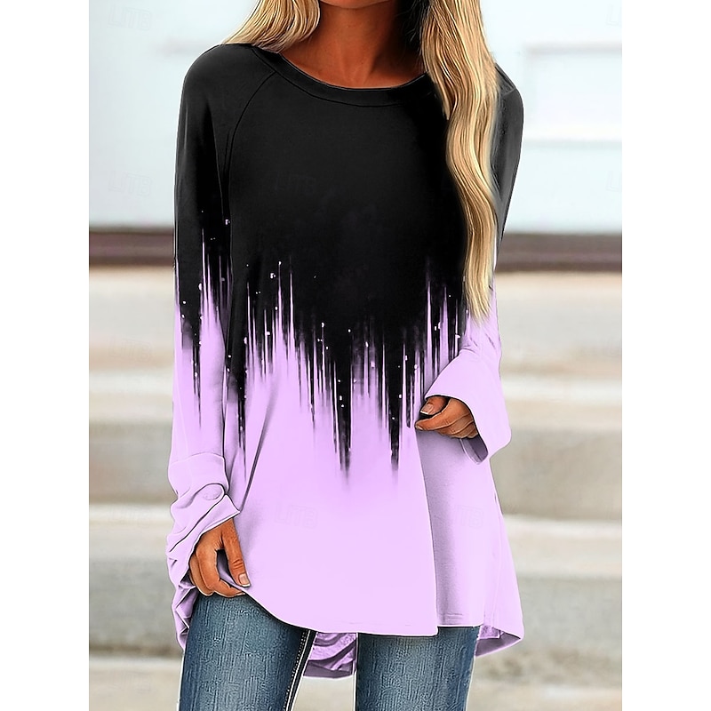Women's T Shirt Ombre Graphic Vintage Stylish Classic Long Sleeve Crew Neck Round Neck Long Tops Daily Print White Pink Blue Purple Green Spring Fall4