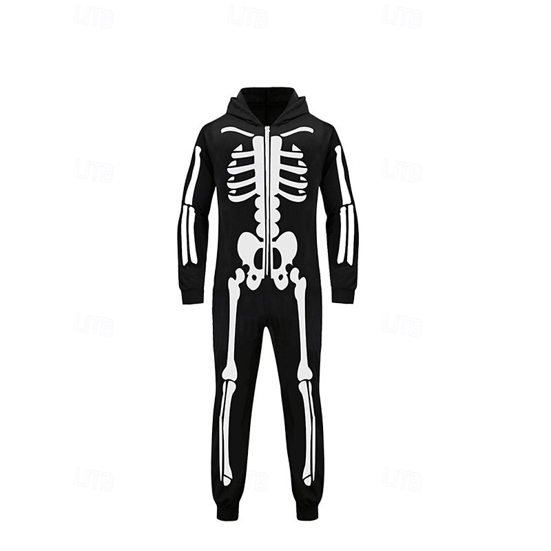 Family Pajamas Jumpsuit Halloween pattern Home Print Black Long Sleeve Basic Matching Outfits4