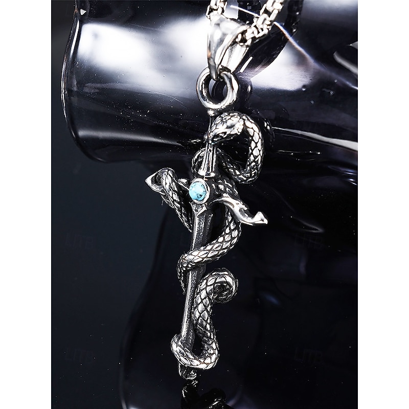 Men's Halloween Titanium Steel Snake Sword Pendant Necklace – Gothic Punk Cross Chain Jewelry for Costume Parties, Cosplay and Daily Fashion