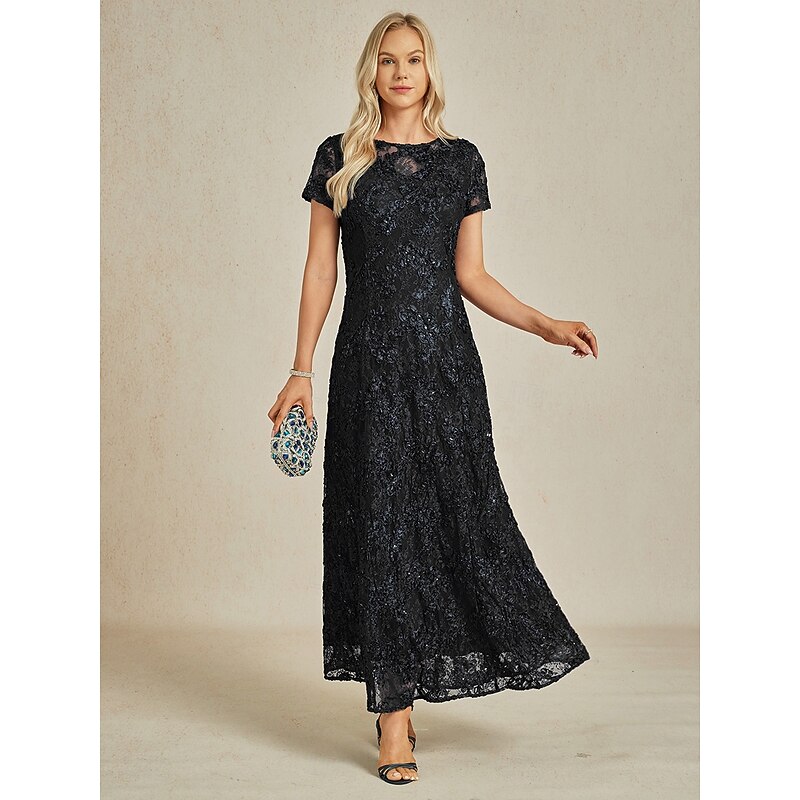 Women's Maxi Dress Sheath Dress Elegant Party Cocktail Regular Fit Solid Color Short Sleeve Crew Neck Black Summer Spring3