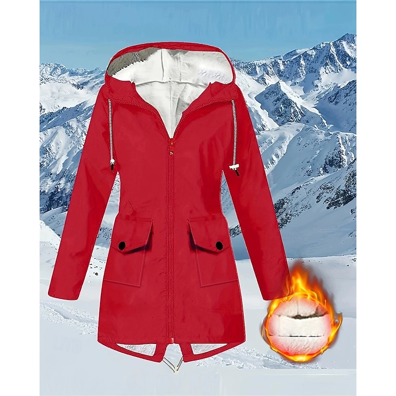 Women's Casual Jacket Waterproof Rain Jackets Rain Coats Waterproof Windproof Zipper Pocket Fashion Outdoor Plain Going out Weekend Zipper Regular Hooded Regular Fit Long Sleeve Outerwear Black Pink4