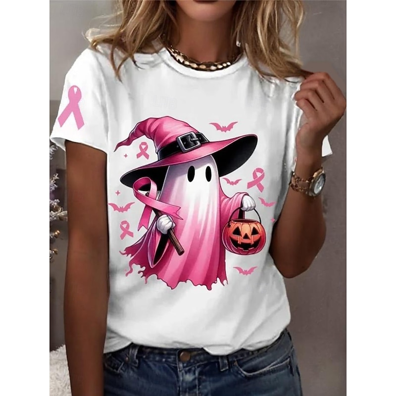 Halloween Women's T shirt Witch Graphic Ghost Vintage Stylish Classic Short Sleeve Crew Neck Round Neck Regular Tops Daily Weekend Print Black White Gray Summer Spring Fall