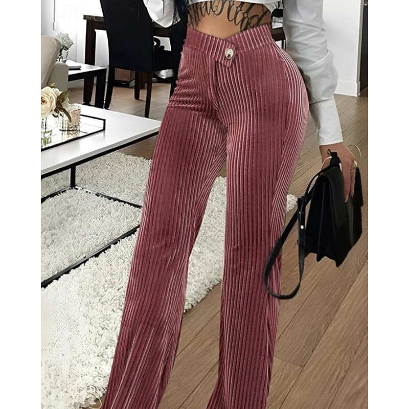 Women's Wide Leg Corduroy Pants Streetwear Stylish Full Length Natural Plain Elastic Waist Comfortable Street Holiday Weekend Rust Navy Black Green Fall Winter Regular Fit2