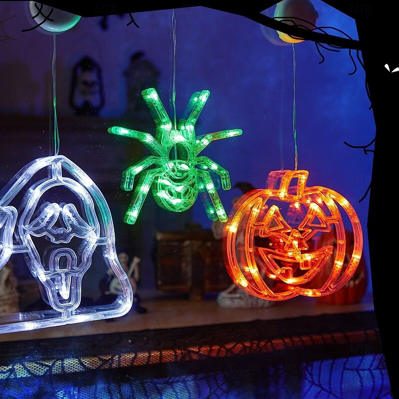 Halloween LED Pumpkin Bat Witch Suction Cup Light Battery Powered Halloween Party Creative Home Haunted House Shop Bar Window Pendant3