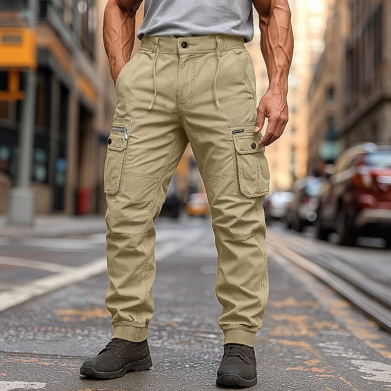 Men's Cargo Pants Cargo Trousers Trousers Drawstring Elastic Waist Multi Pocket Plain Outdoor Breathable Full Length Outdoor Casual Daily Vacation Ethnic Style Wine Royal Blue Inelastic2