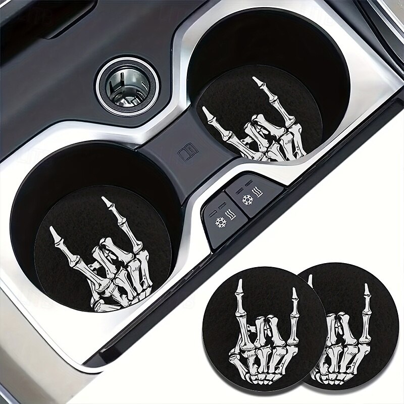 Halloween Absorbent Coaster Skull Finger Pattern Car Coaster 2pcs Absorbent  Cup Holder Mat  for Car Interior and Home Use3