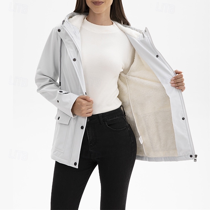 Women's Casual Jacket Waterproof Rain Jackets Rain Coats Waterproof Windproof Zipper Pocket Fashion Outdoor Plain Going out Weekend Zipper Regular Hooded Regular Fit Long Sleeve Outerwear Black White3