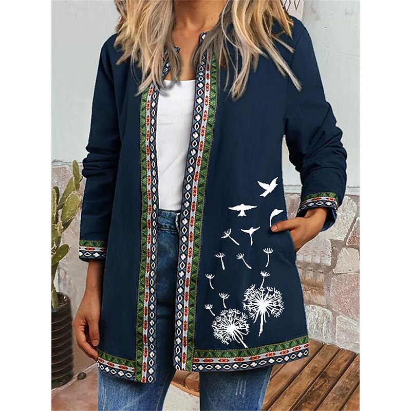 Women's Winter Coat Casual Jacket Warm Quick Dry Pocket Open Front Modern Floral Casual Daily Casual Daily Short Crewneck Regular Fit Long Sleeve Outerwear Red Navy Blue Green Spring Fall3